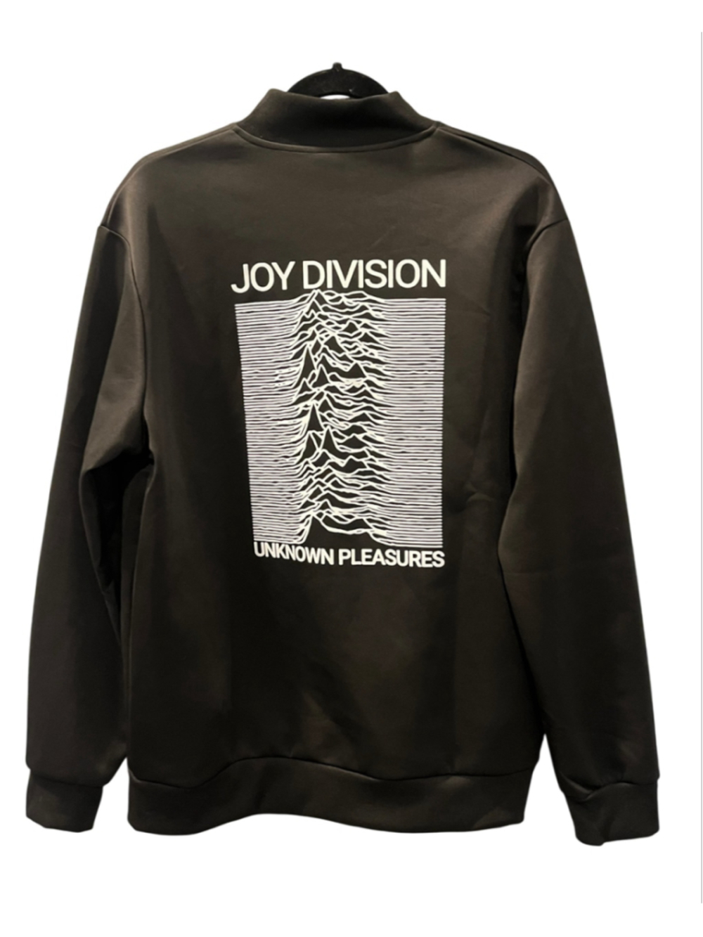Joy Division Bomber Jacket Unknown Pleasures Graphic Full Zip Black Satin Coat L